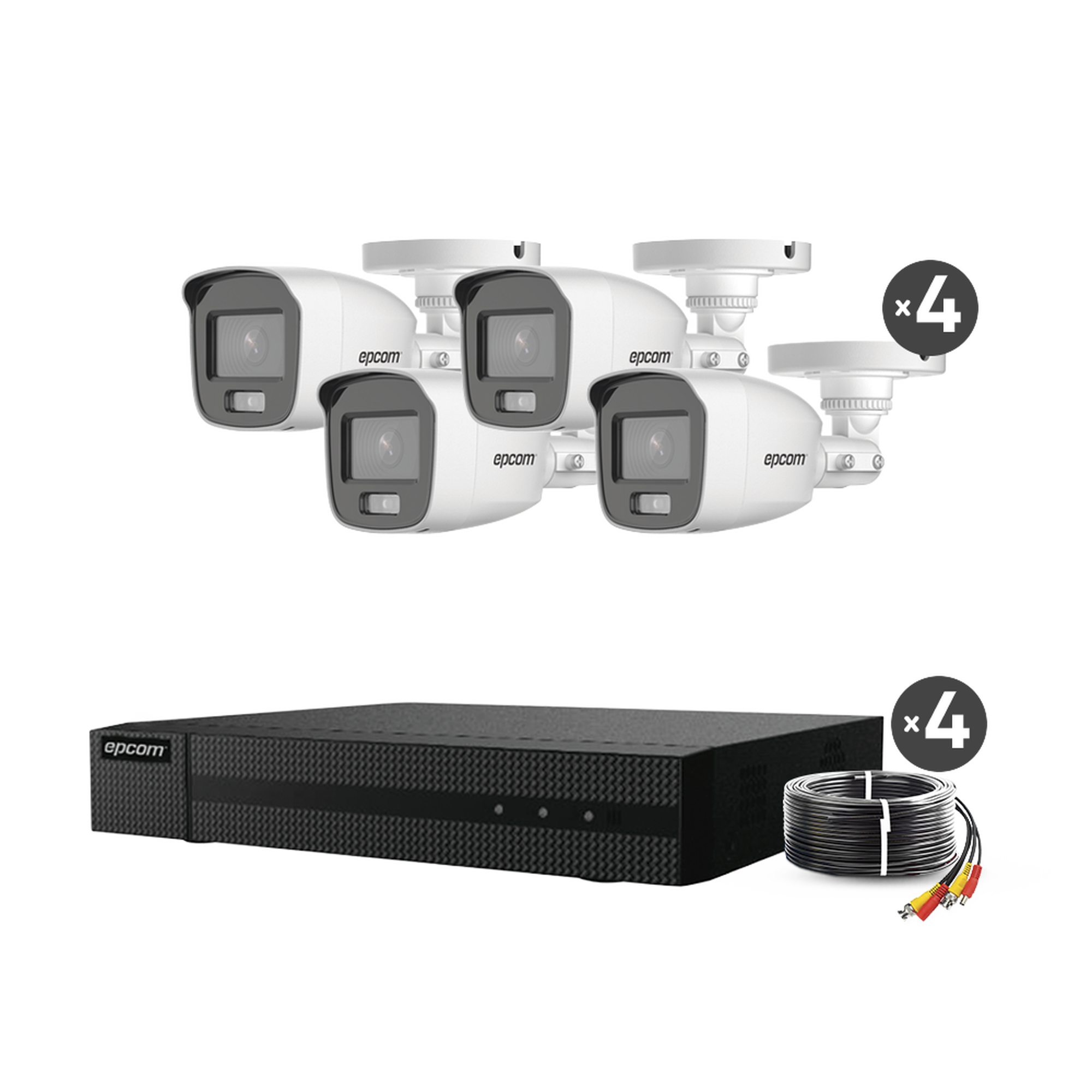 B8-KIT-CV/A|Kit TurboHD 1080p / DVR 4 Canales / 4 C?ímaras Bala ColorVu con Microfono Integrado / Fuente de Poder / Accesorios de Instalaci??n